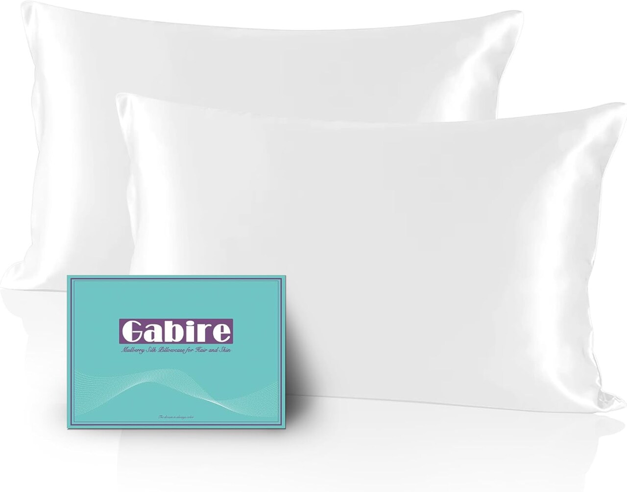 Silk Pillow Cases Set of 2, Both Sides Real Silk Pillowcase for Hair and Skin Prevent Acne Pillowcase Organic Silk Pillowcase 2 Pack with Hidden Zipper, White, Standard (20"×26")